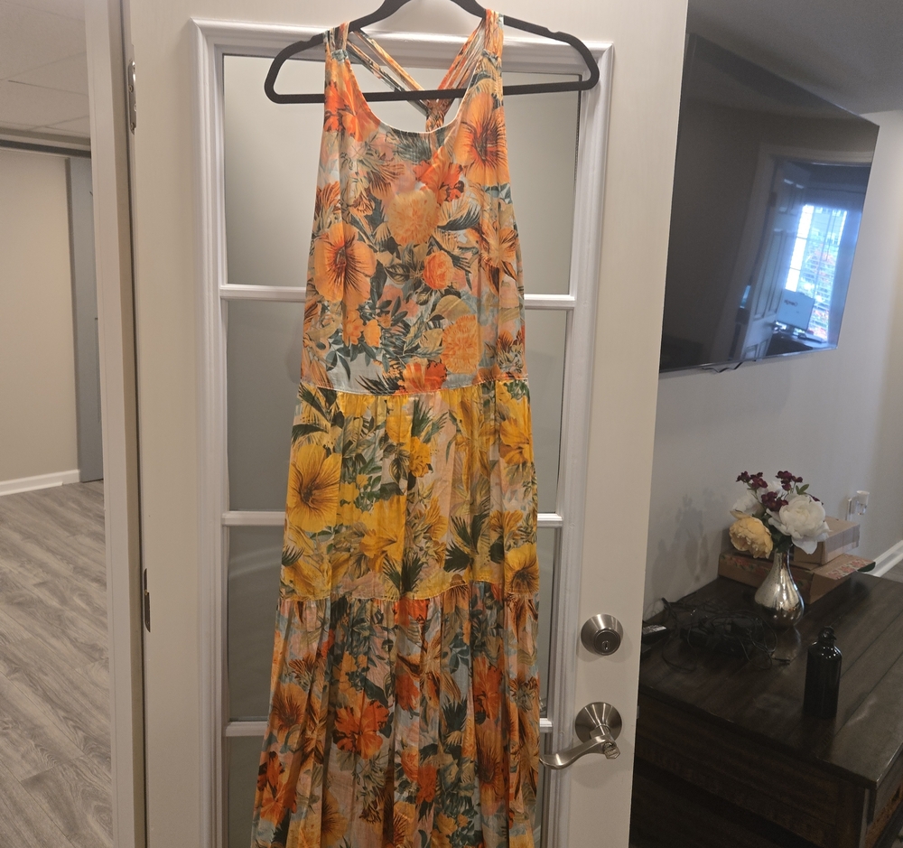 Pilcro Floral Tiered Maxi Dress in Orange and Yellow